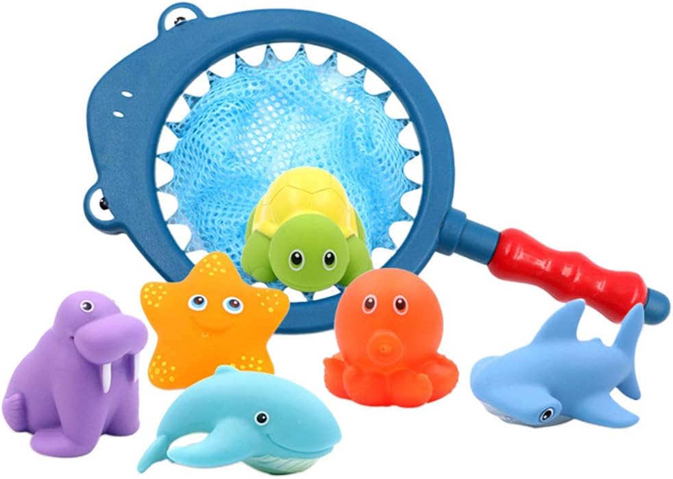 Toyvian Baby Bath Toy Fishing Floating Squirts Pinch Sound Toy With