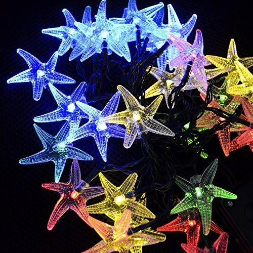 HKYH Solar led strip Christmas 30 LED Starfish Shape String Light Multi-Coloured Fairy Solar Powered Led String Light for Holiday Party Wedding Outdoor Decoration Light, Waterproof