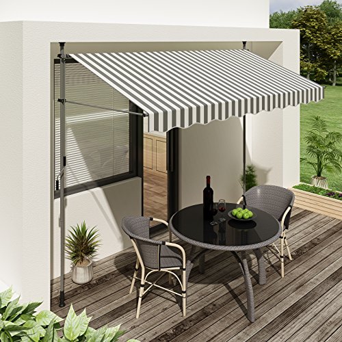 SONGMICS Klemmmarkise, 250 cm, Balkonmarkise, Sonnenschutz, Markise mit Gestell, Verstellbare Höhe 2-3 m, Grau-Weiß… – Bild 5