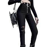 TSMNZMU Gothic Punk Women Pants High Waist Black Moon Sexy Zip Skinny Legging Trousers Goth Streetwear Trousers Yoga Pant
