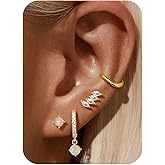 ORAZIO Hypoallergenic Surgical Steel Gold Hoop Earrings 14K Gold Plated Stud Hoop Earrings for Women CZ Pearl Opal Dangle Huggie Earring Set Cartilage Earring Stacks for Multiple Piercing 20G