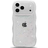 LYQZDT for iPhone 17 Pro Max Case 6.9" Cute Kawaii Curly Wavy Bling Glitter Star Shiny Sparkle Clear Transparent Camera Lens Protection Soft Shockproof Aesthetic Phone Cover for Women (White)