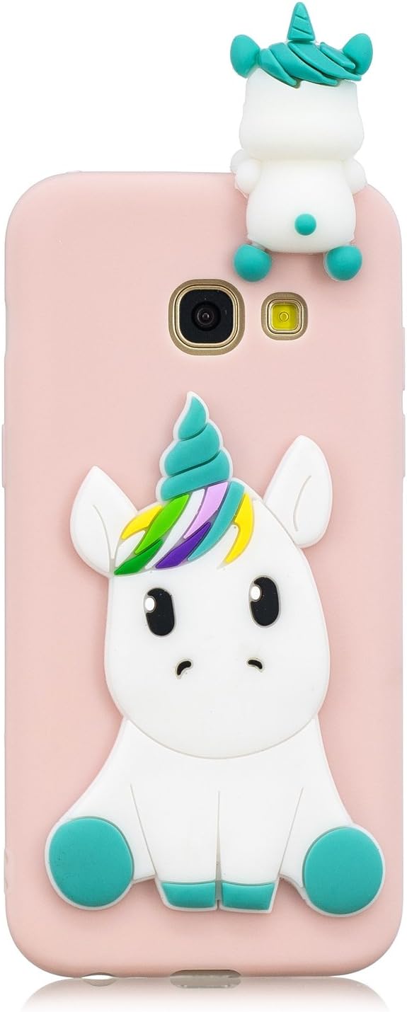 ZCXG Compatible with Samsung Galaxy A3 2017 A320 Case Pink Unicorn Silicone Clear View Cover 3D Case Ultra Thin Back Bumper Case Rubber Shockproof Anti-Scratch Slim Soft Cover