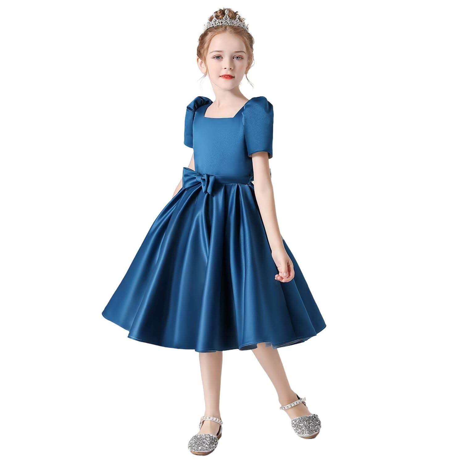 Photo 1 of Big Girls Short Formal Dress Juniors Bridesmaid Dress with Pocket Christmas Party Dress Short Prom Gowns Peacock 16