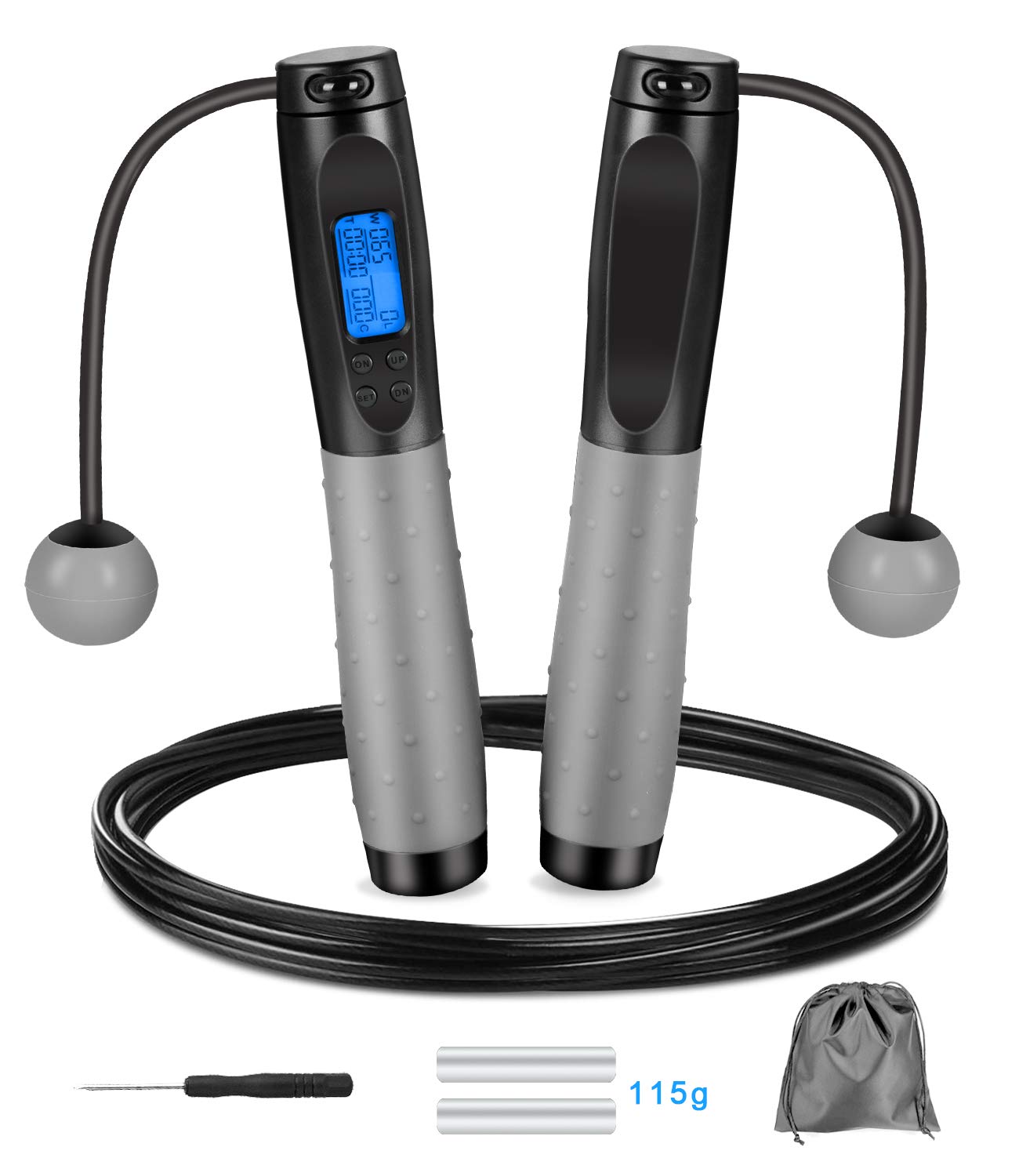 Faneam Weight Skipping Rope With Digital Counter Tangle-free Smart Jump Rope Digital Counting Speed Jumping Rope Skip Rope For Fitness Skipping Rope Adult With Calorie Counter & Rapid Ball Bearings