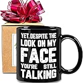 FALJIOK Yet Despite the Look on My Face Mug, Funny Work Office Gifts Mug Gift for Boss Coworker Colleague Manger, Funny Birthday Sarcastic Work Gift for Employee Men BFF Friends, White