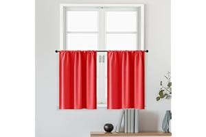 MRTREES Short Tier Curtains Red Half Window Curtains for Bathroom Dining Room, Room Darkening Cafe Curtains 2 Panels Thermal Insulating Blackout Drapes for Basement Windows, 34 x 36 Inches Long