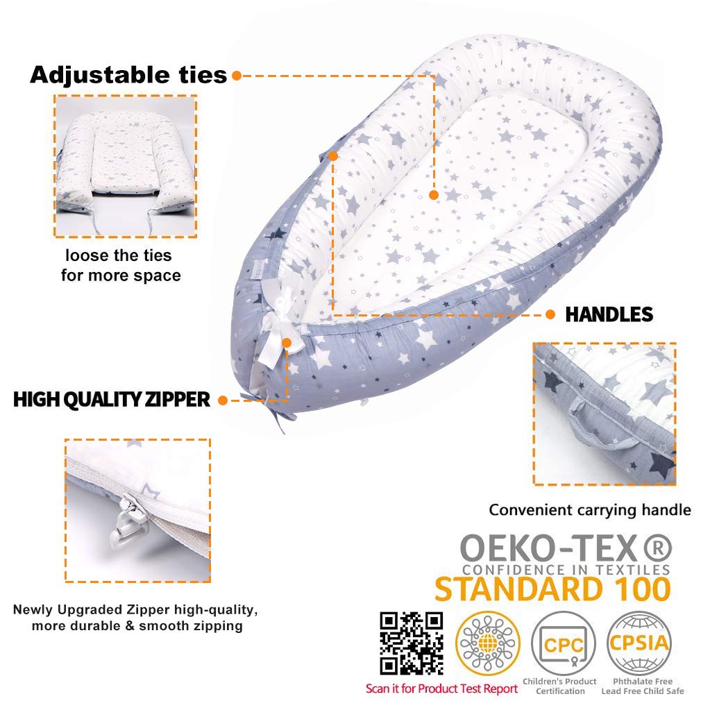 Amazon Com Mamibaby Baby Lounger Baby Nest 100 Breathable Soft Portable Adjustable For Crib Bassinet Mattress For Newborn Essential Shower Gift Co Sleeping Travelling Stars Pattern Baby
