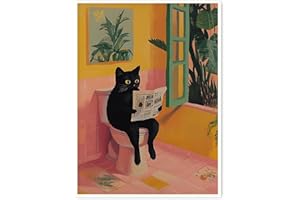 Funny Cat Bathroom Poster, Quirky Toilet Wall Art, Dopamine Decor for Cat Lovers 8x10in Unframed