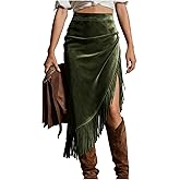 Fringe Suede Skirt for Women Fashion High Waisted Bodycon Midi Skirt Bodycon Asymmetric Casual Skirts