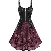 Rgothic Gothic Rose Flower Mesh Flocking Applique Layered Adjustable Shoulder Strap A Line Cami Dress
