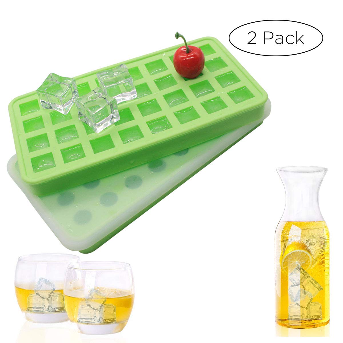 ( Set of 2 with lids) Silicone 20 cavities Ice Ball Ice cube mold DIY Silicone Ice Cube Sphere Tray Mold Mould Round Maker Pudding Jelly Bar Home (Purple)