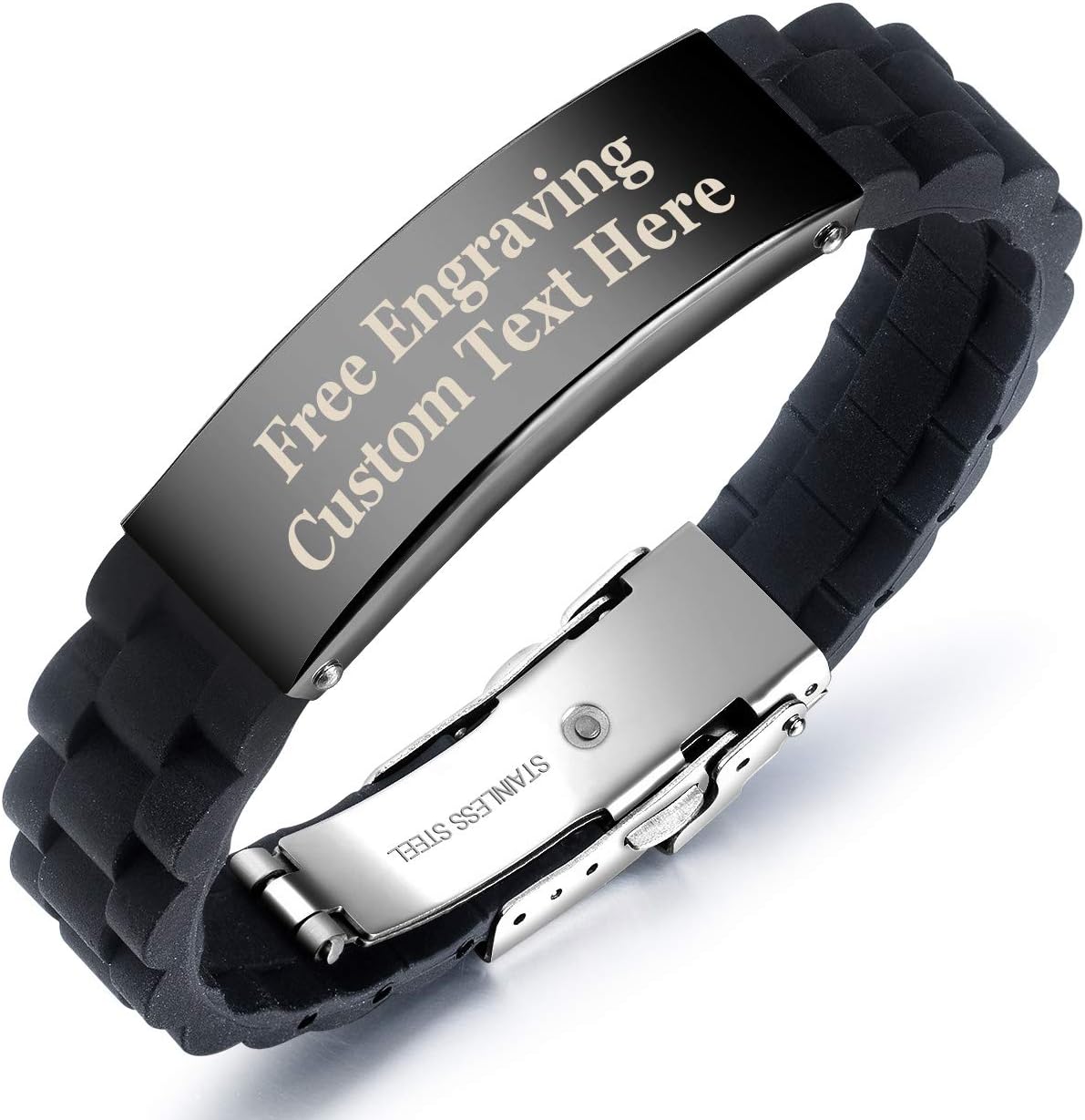 GAGAFEEL Custom Engraved Bracelet for Men Women Silicone Stainless Steel ID Cuff Personalized Love Gift