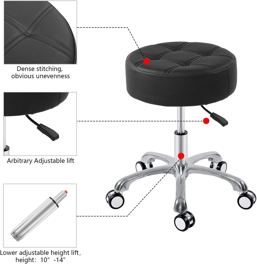 Senkelly Rolling Office Swivel Stool for Workbench Home Kitchen, Hydraulic Adjustable Height Stool for Guitar Vanity Salon Medical Studio Makeup (Black): Kitchen & Dining