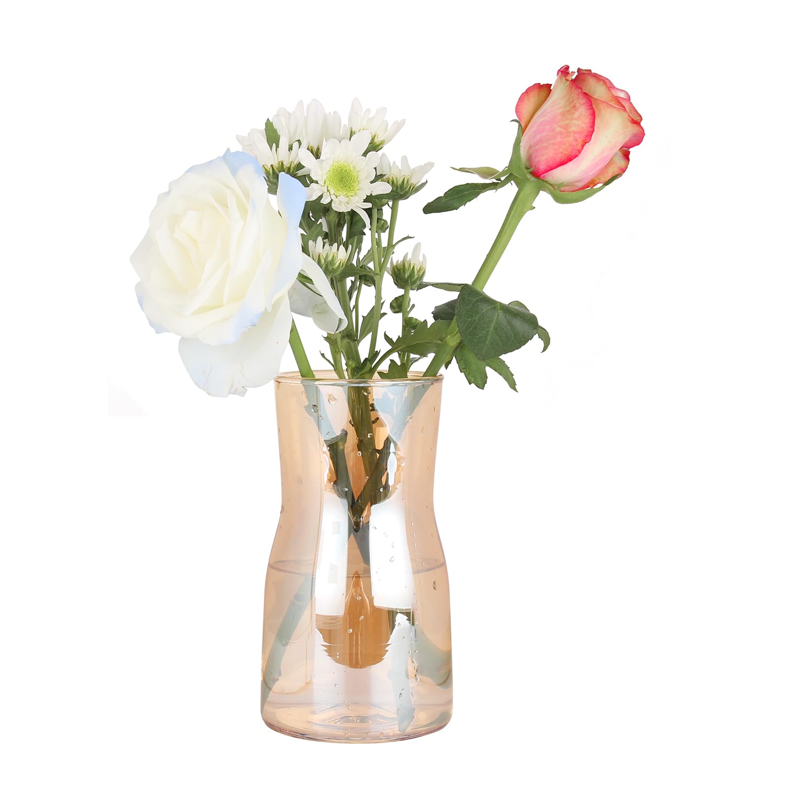 Photo 1 of YAJODI 8 Inch Handmade Iridescent Glass Vase - Modern Boho Centerpiece for Flowers, Wedding, Home & Office Decor, Lightweight Clear Glass Table Vase, Unique Housewarming or Birthday Gift (Amber)