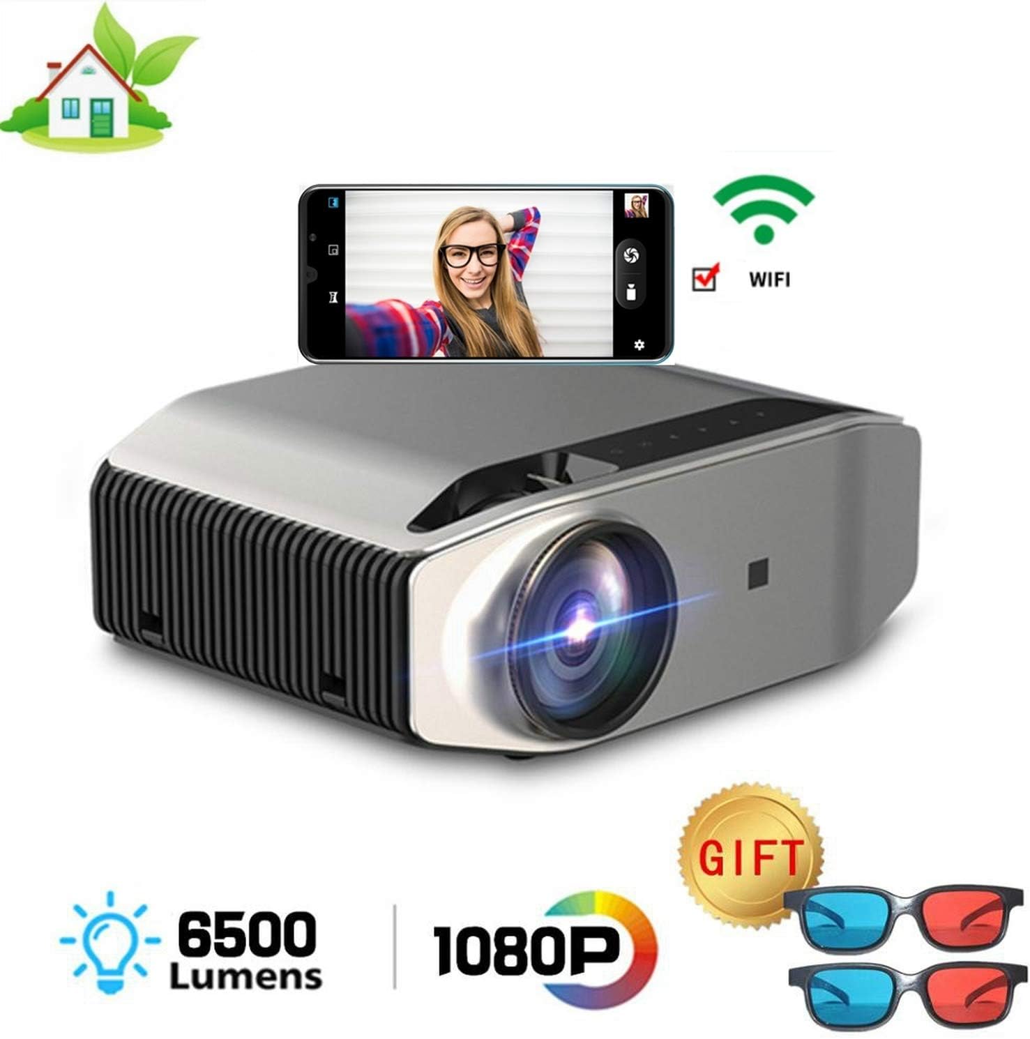 💯Native 1080p Projector 6500 Lux 300" Full HD LCD Video Projector 1920x1080 Home & Business & Outdoor Projector, Compatible with iPhone, Android, PC, PS4, TV Stick, HDMI, VGA, USB, etc