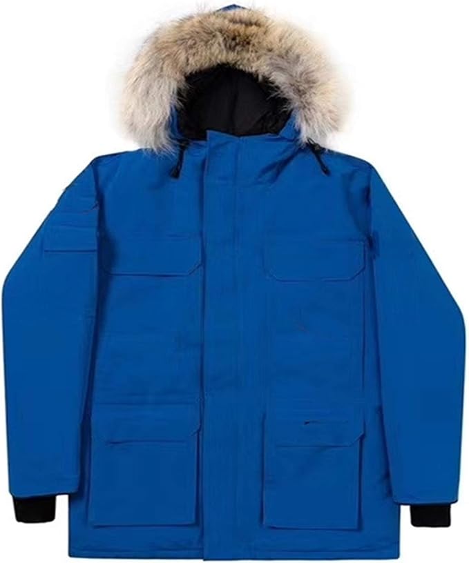 Amazon ダウンジャケット メンズ シャトーパーカー ファーフード付き コート メンズ 秋冬 カーソンパーカ フーデッド 青 L コート ジャケット 通販