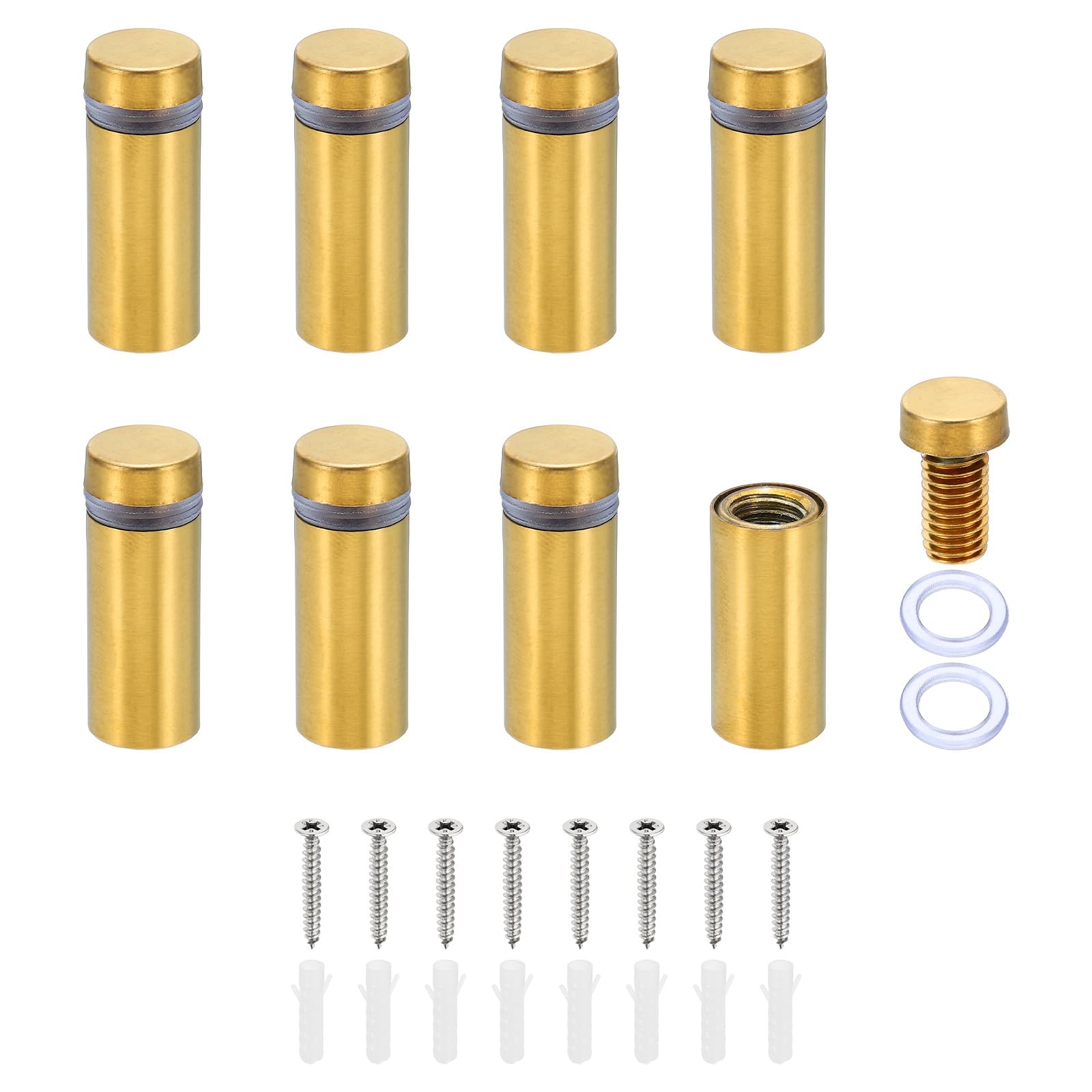 PATIKIL 1/2 x 1.2 Inch Sign Standoff Screws, 8 Set Stainless Steel Wall Standoff Mounting Hardware Advertising Glass Nail for Hanging Acrylic Picture Frame Acrylic Panel, Gold