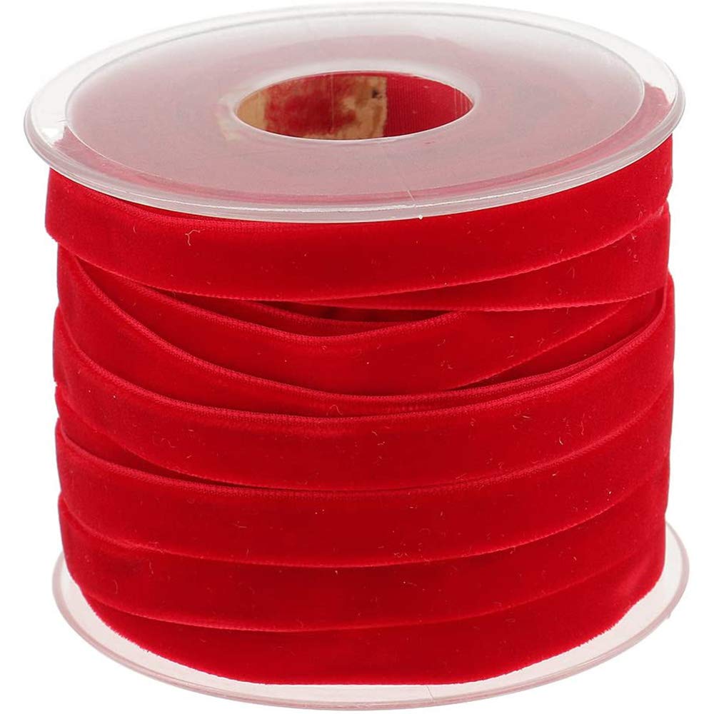 POFET 20 Yard 10mm Wide Velvet Ribbon Roll for Crafts Decoration - Red