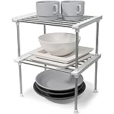 carrotez Cabinet Organizer Shelf, Set of 2 Stackable Kitchen Counter Shelves, Kitchen Cabinet Organizers and Storage, Pantry Storage Shelf Organizer, 9.8 x 7.8 x 6.1 - White