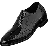 CALTO Men's Invisible Height Increasing Elevator Shoes - Black Patent Leather Lace-up Wing-tip Formal Oxfords - 3 Inches Taller - S1015 - Size 10 D(M) US