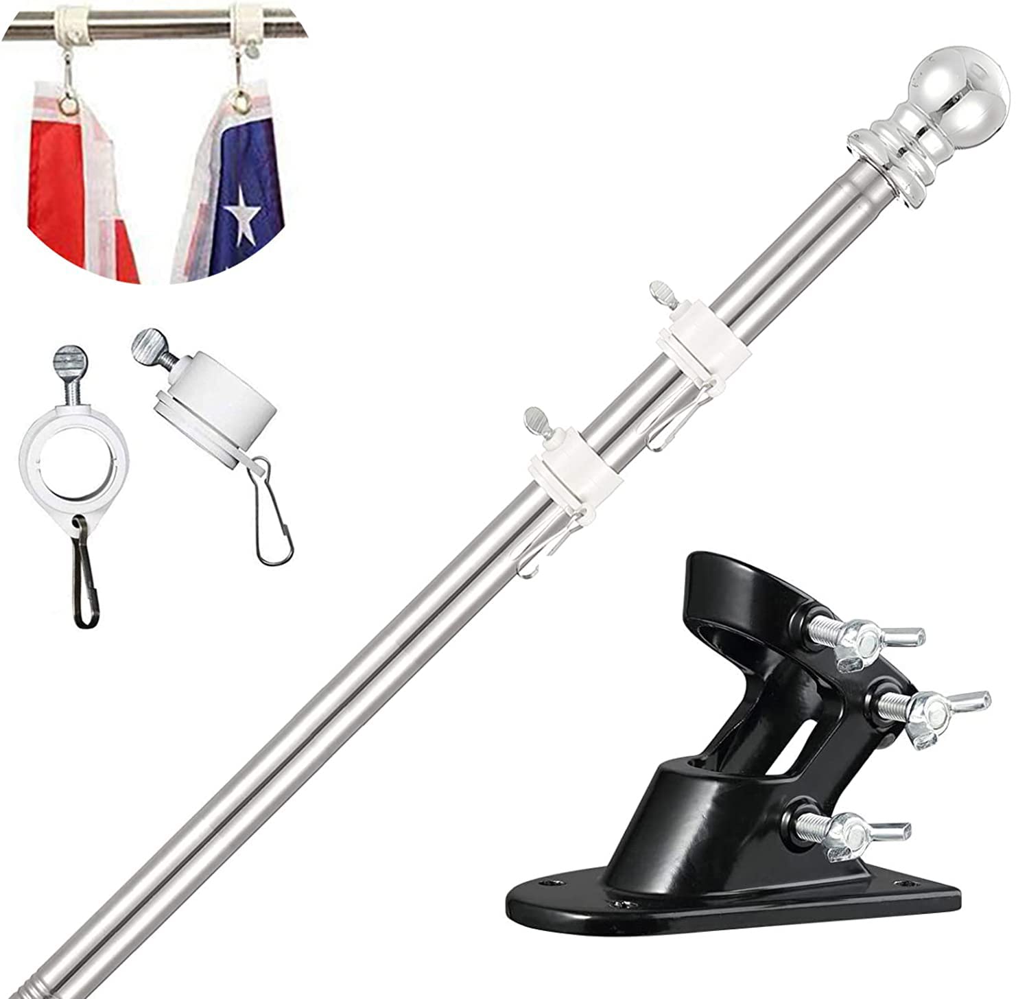 TALITARE Flag Pole with Bracket,5FT Flagpole Kit American Flag with Pole Holder Mounting Bracket Stainless Steel Heavy Duty for Garden Yard Truck Boat Rustproof (Flag Pole with Black Bracket, 5FT)