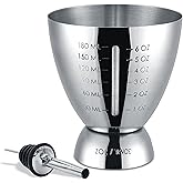 Homestia 18/8 Stainless Steel Double Jigger for Bartending, Cocktail Measuring Jigger for Bartender with Graduated Marking 1 oz to 6 oz Heavy Duty Shot Measure Cup With 1 Pourer (Set of 2)