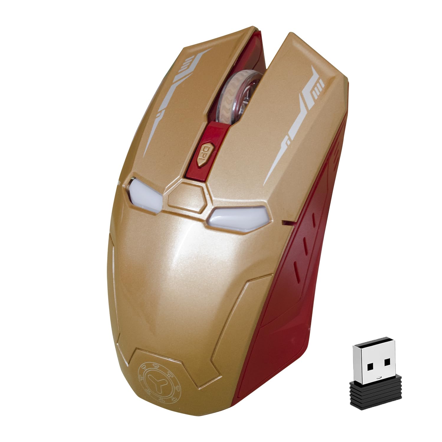 Nidiox Wireless Gaming Mouse, Six-Button Silent Iron Man Mouse 2.4G with USB Nano Receiver for Desktop/Laptop/PC 3 DPI Adjustment Levels (Gold)