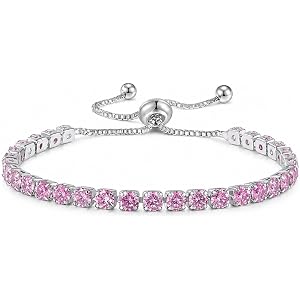Adjustable Tennis Silver Plated Bracelets for Women,Cubic Zirconia Classic Bracelet,Hypoallergenic,Adjustable Slider,Jewelry