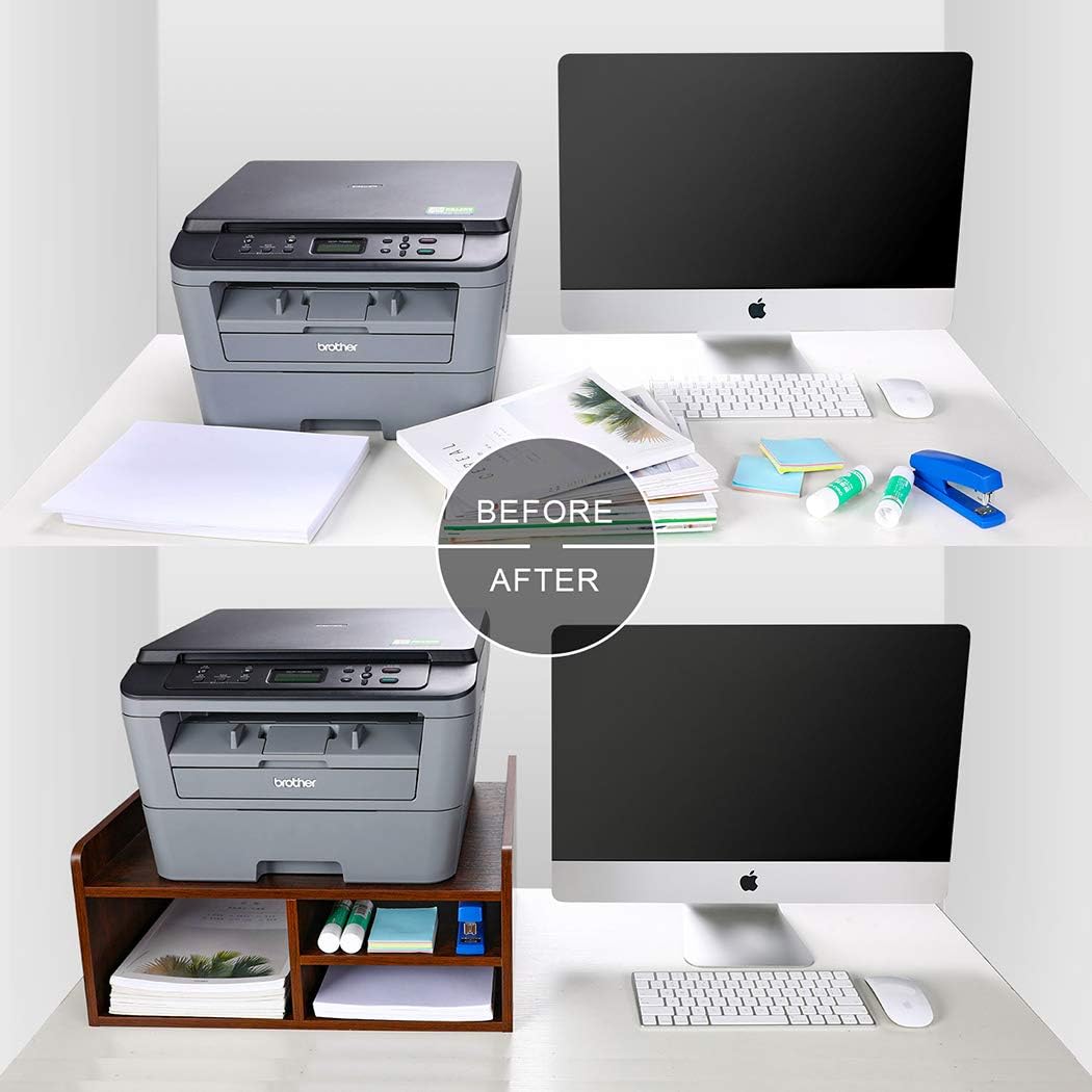 PAG Monitor Printer Stand Computer Riser with Storage Wood Desk Organizer for Home/Office, 2-Tier, Brown: Electronics