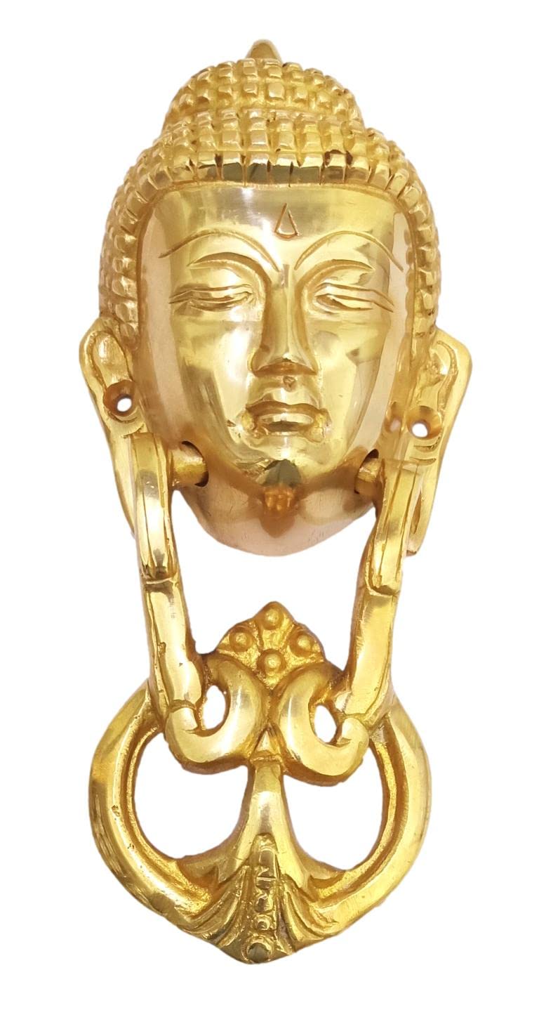 athizay Brass Buddha Door Knocker – 8 Inch Gold Finish | Decorative Buddha Face Hanging for Front Door, Entrance, or Home Décor