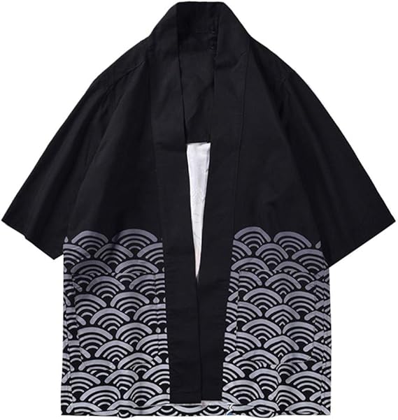 Amazon Racazing 着物 メンズ 単衣 和服 ファッション シアンこい 荒れ狂う波プリント 二部式着物 洗える着物 伝統的な日本の着物 武士 風と レトロスタイル メンズ きもの 温泉 祭り 日常 フォーマル 通販