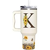 SUFAVN Personalized Gifts For Women - Sunflower Gifts For Women - Valentines Day Gift For Her - Birthday Gift, Mother's Day Gift For Mom, Her, Sister, Wife, Lady - Monogrammed Tumbler 40oz