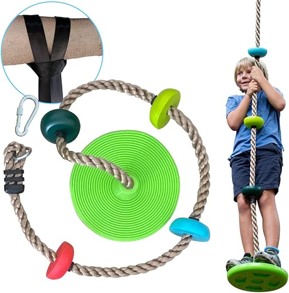JumpTastic Climbing Rope for Kids, 6.5ft Disc Tree Swing
