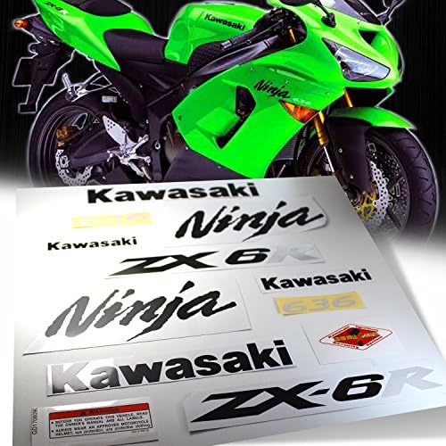 Full Sticker &amp; Emblem Decal Fairing/Fender Sticker Kit for 98-18 Kawasaki Ninja ZX6R ZXR [Black / Silver]