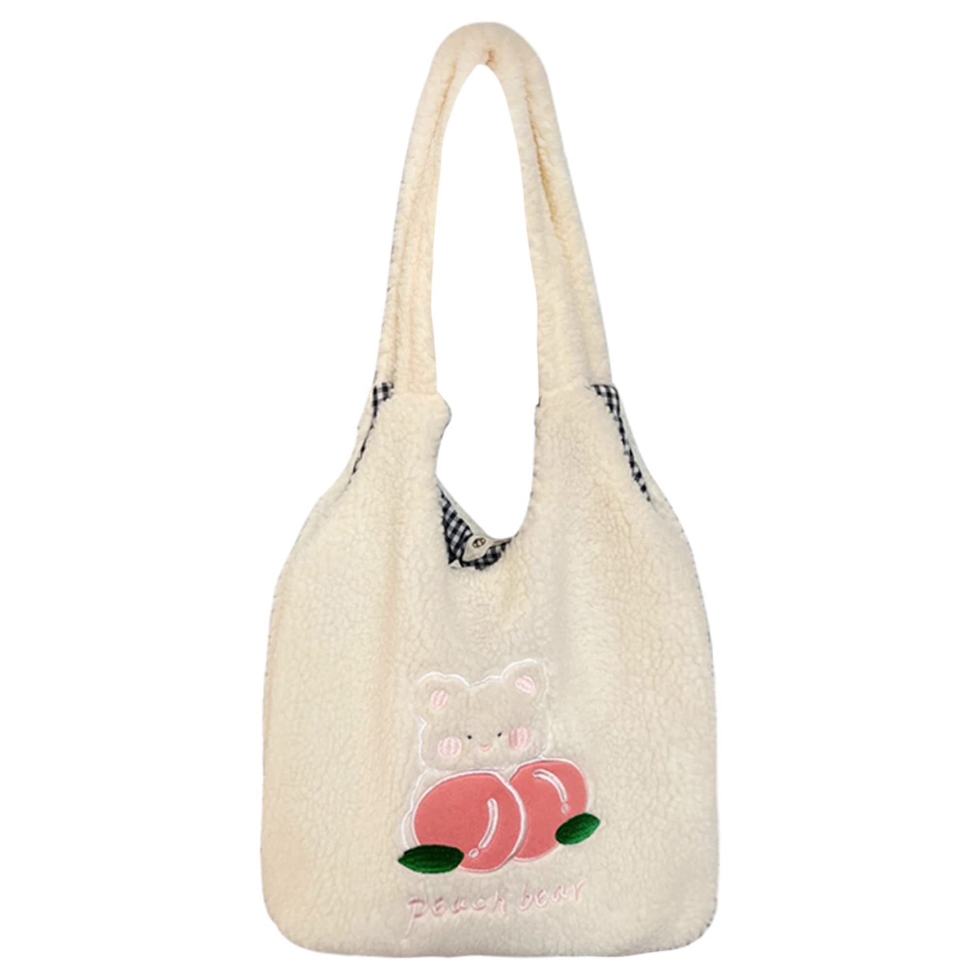 MEGAUK Women Faux Fur Tote Bag Girls Cute Bear Fluffy Shoulder Bag Plush Bag For Shopping Dating