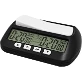 Professional Digital Chess Clock Timer, Portable Board Game Timer with Alarm &amp; Fischer Delay, 4 Mode Count Up/Down Display for Chess &amp; Go &ndash; Battery Powered, Not Included AA Battery (Black)