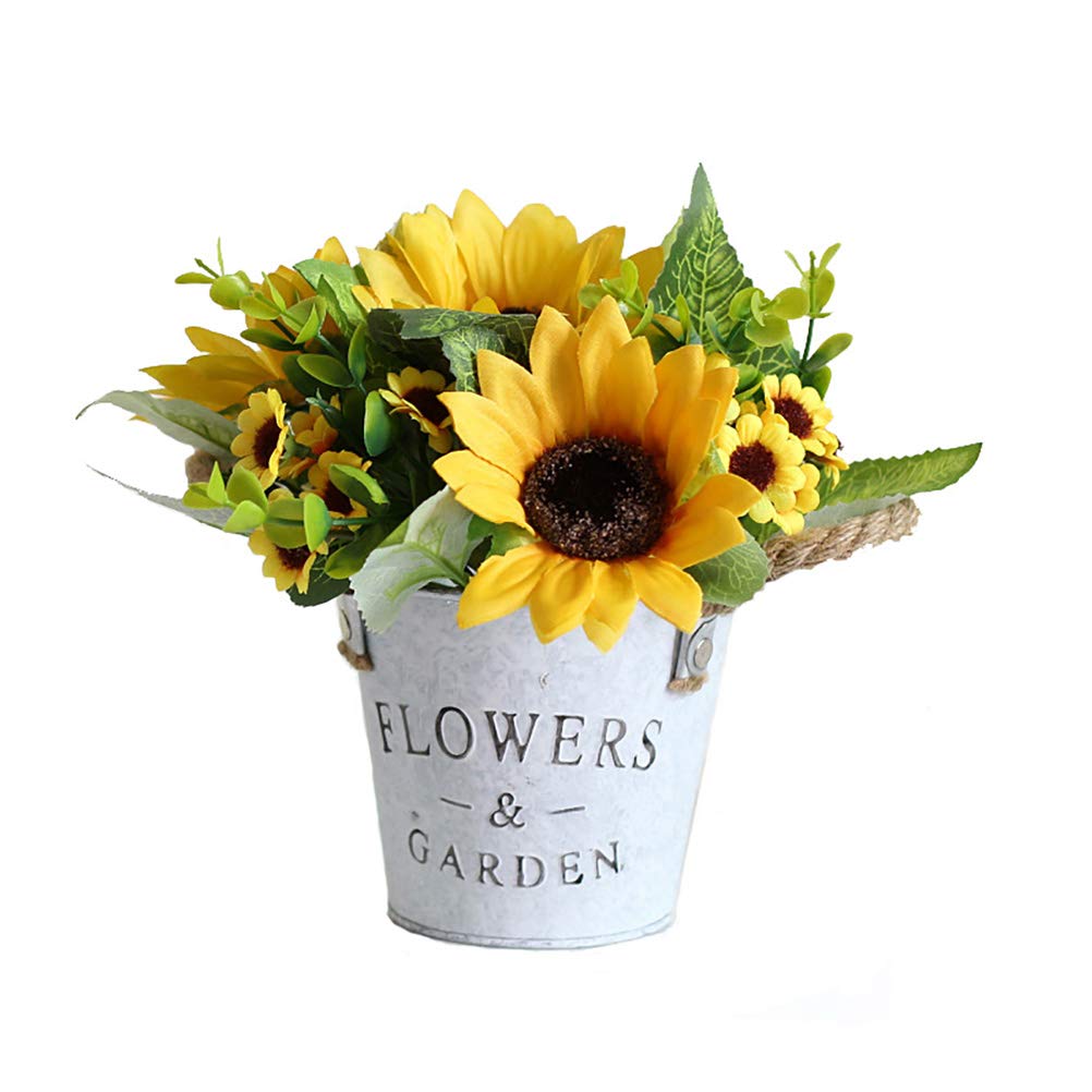 Potted Artificial Sunflowers Bonsai Silk Sunflower with Pot Fake Flower Arrangements for Home Office Restaurant Table Windowsill Decor