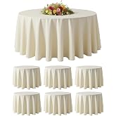 BESTVIP 6 Pack 120" Ivory Round Tablecloths | Fits 48"-78" Tables | Polyester Washable Fabric for Wedding, Party, Buffets,Banquet, Restaurant