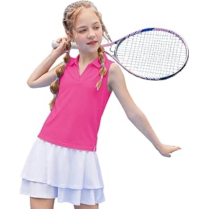 Cxquxse Sleeveless Golf Shirts for Girls UPF 50+ V-Neck Collared Polo Shirts Workout Tank Tops Lightweight Tennis Shirts