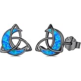 StoryMidir Moon Celtic Earrings for Women Men 925 Sterling Silver Blue Opal Earrings Hypoallergenic Black Celtic Opal Jewelry Gifts
