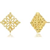 Surrounded Forest Square Chunky Golden Stud Earrings for Women | 18K Gold Plated Flower Studs Earrings