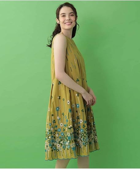 Amazon ホコモモラ Jocomomola Arriate フラワー刺繍ワンピース グリーン L ワンピース チュニック 通販