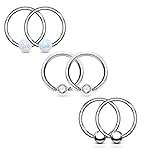 MoBody 3 Pairs Created Opal Captive Bead Ring Set