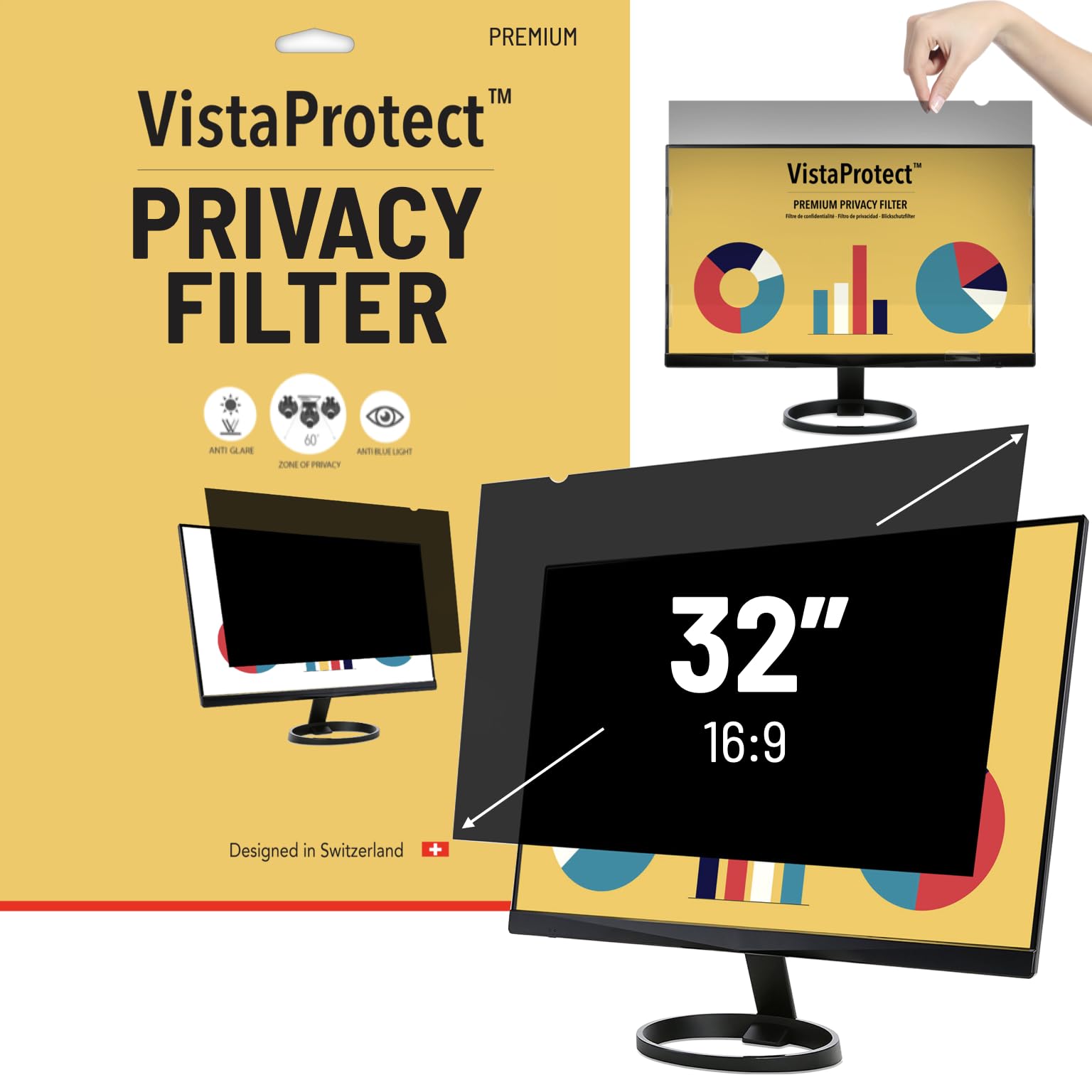 VistaProtect - Premium Privacy Screen & Anti Blue Light Screen Protector for Computer Monitors (32" inches - 16:9)