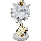 Lescafita White and Gold African Lady Sculpture – Elegant Resin Figurine with Floral Crown, Modern African Art Decor for Living Room, Cultural Gift for Women
