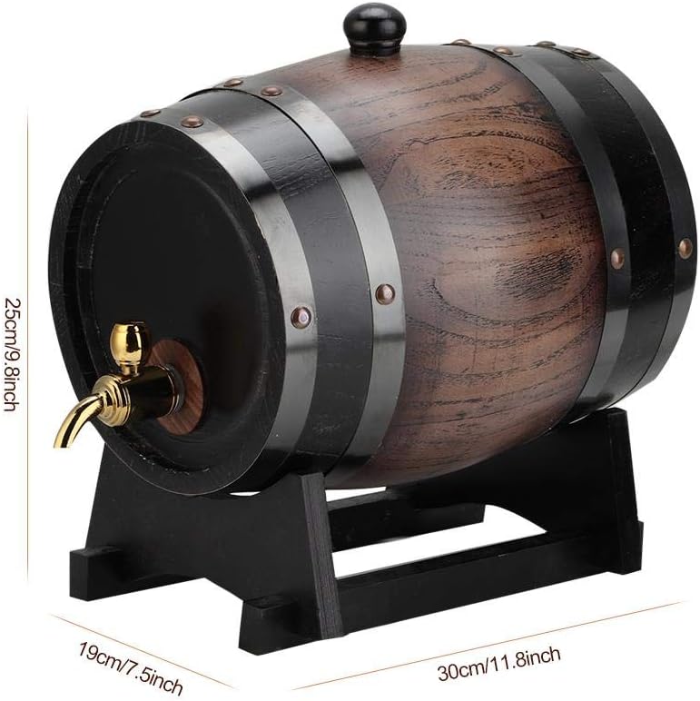 Oumefar 3L Black Oak Wood Wine Barrel with Dispenser Tap for Fine Wine,Brandy,Whisky,Tequila,Tabletop Mount - Image 3