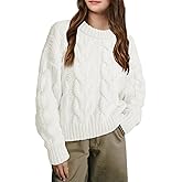 Girls Cable Knit Sweaters Chunky Long Sleeve Crewneck Drop Shoulder Warm Pullover Sweater Tops Size 5-14Y