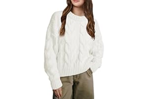 EGOCKAL Girls Cable Knit Sweaters Chunky Long Sleeve Crewneck Drop Shoulder Warm Pullover Sweater Tops Size 5-14Y