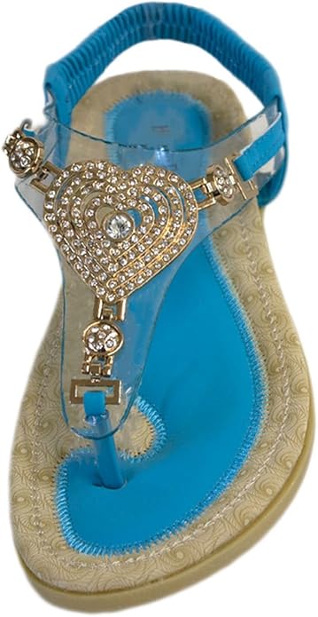 Amazon.com | Turquoise Slingback Thong Sandals with Heart Embellished Rhinestones Size 10 | Sandals